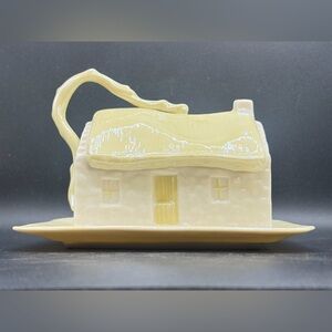 Vintage Belleek Ireland Porcelain Cottage House Lidded Butter Dish Cheese Dish